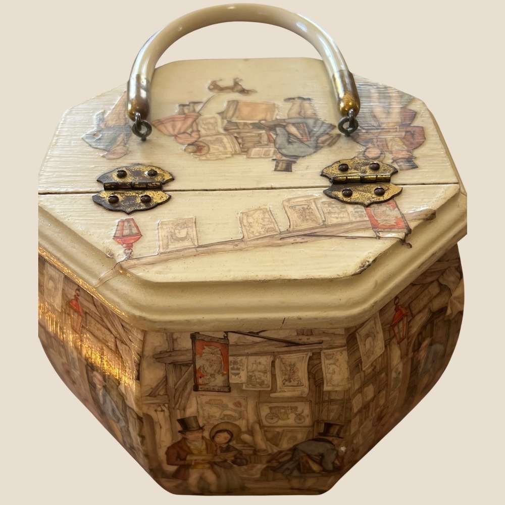 Vintage Decoupage Top Handle Box Purse Unsigned/Unbranded vtg pin up rockabilly